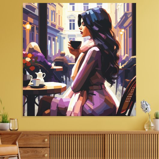 Boho Café Vrouw Canvasprint Canvas Afdruk (Insitu (Woonkamer))