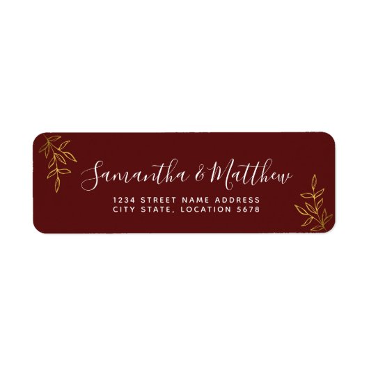 Boho Calligrafiescript Burgundy Wedding Label (Voorkant)