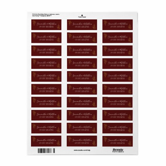 Boho Calligrafiescript Burgundy Wedding Label (Full Sheet)