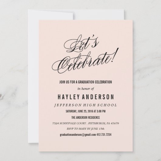 BOHO CALLIGRAHY AFSTUDEREN INVITATIE baby roze Kaart (Achterkant)