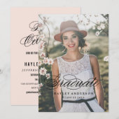 BOHO CALLIGRAHY AFSTUDEREN INVITATIE baby roze Kaart (Voorkant / Achterkant)