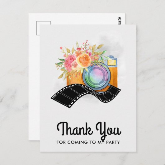 Boho Camera & Bloemen Aquarel Bedankt Briefkaart (Voorkant / Achterkant)