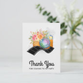 Boho Camera & Bloemen Watercolor Bedankt Briefkaart (Staand voorkant)