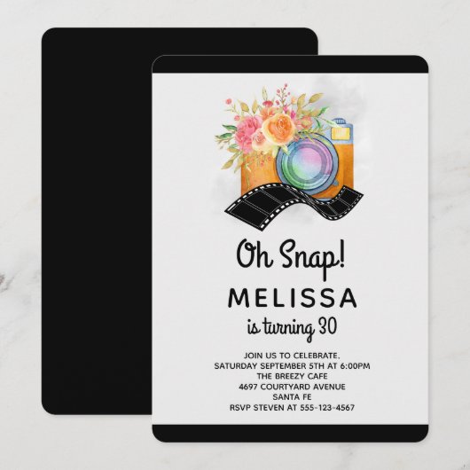 Boho Camera & Bloemen Waterverf Verjaardag Kaart (Voorkant / Achterkant)