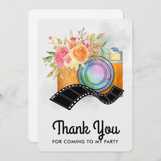 Boho Camera & Florals Waterverf Dank u Bedankkaart (Voorkant / Achterkant)