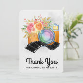 Boho Camera & Florals Waterverf Dank u Bedankkaart (Staand voorkant)