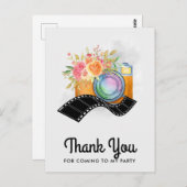 Boho Camera & Florals Waterverf Dank u Briefkaart (Voorkant / Achterkant)