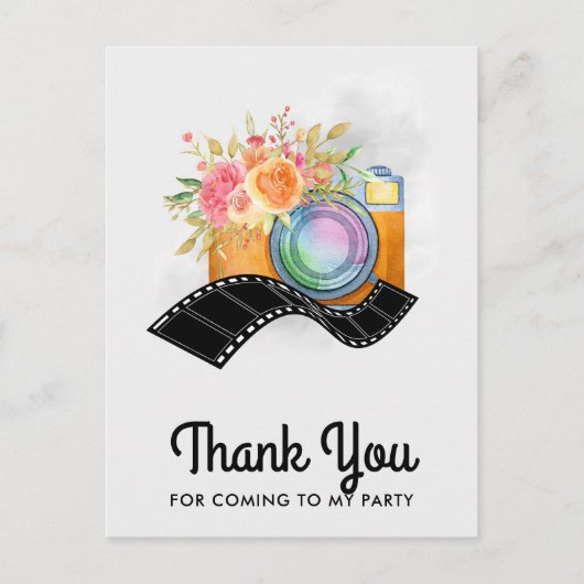 Boho Camera & Florals Waterverf Dank u Briefkaart (Voorkant)