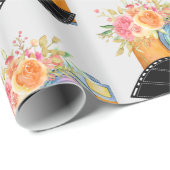 Boho Camera & Florals Waterverf Patroon Cadeaupapier (Rol Hoek)