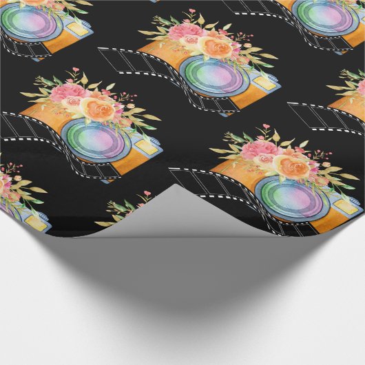 Boho Camera & Florals Waterverf Patroon Cadeaupapier (Hoek)