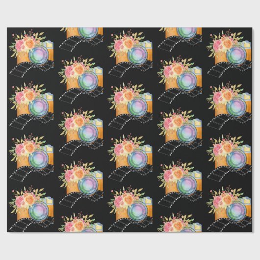 Boho Camera & Florals Waterverf Patroon Cadeaupapier (Vlak)