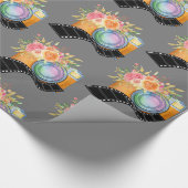 Boho Camera & Florals Waterverf Patroon Cadeaupapier (Hoek)