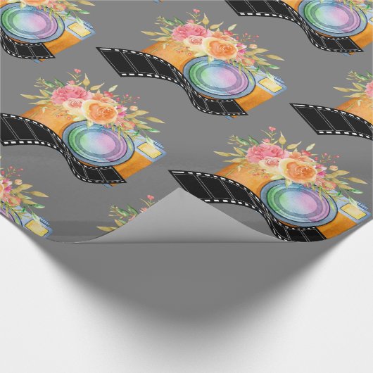 Boho Camera & Florals Waterverf Patroon Cadeaupapier (Hoek)