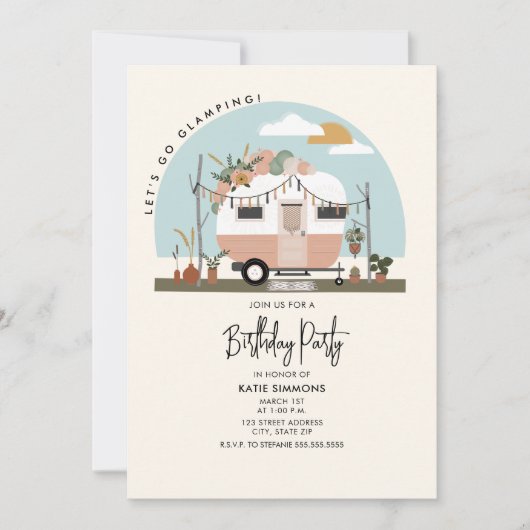  Boho Camper Glamping Birthday Party Kaart (Voorkant)