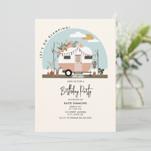  Boho Camper Glamping Birthday Party Kaart (Staand voorkant)