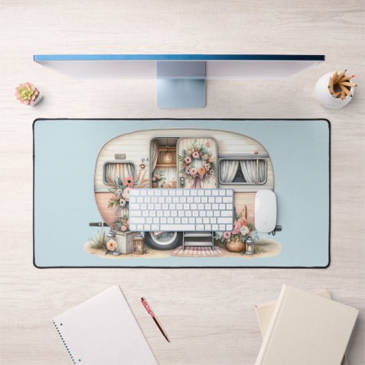 Boho Camper met Bloemenkrans & Pastels Roze Bureaumat (Kantoor 1)