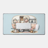 Boho Camper met Bloemenkrans & Pastels Roze Bureaumat (Keyboard & Muis)