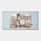 Boho Camper met Bloemenkrans & Pastels Roze Bureaumat (Voorkant)