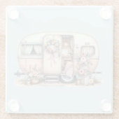 Boho Camper met Bloemenkrans & Pastels Roze Glazen Onderzetter (Achterkant)