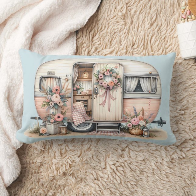 Boho Camper met Bloemenkrans & Pastels Roze Kussen (Deken)
