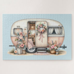 Boho Camper met Bloemenkrans & Pastels Roze Legpuzzel