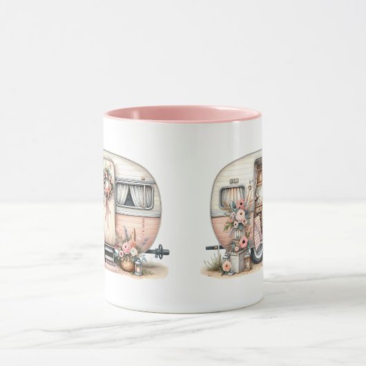 Boho Camper met Bloemenkrans & Pastels Roze Mok (Midden)