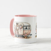 Boho Camper met Bloemenkrans & Pastels Roze Mok (Voorkant links)