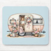 Boho Camper met Bloemenkrans & Pastels Roze Muismat (Voorkant)