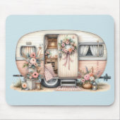Boho Camper met Bloemenkrans & Pastels Roze Muismat (Voorkant)
