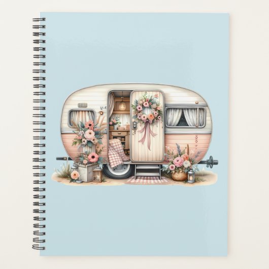 Boho Camper met Bloemenkrans & Pastels Roze Planner (Voorkant)