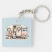 Boho Camper met Bloemenkrans & Pastels Roze Sleutelhanger (Achterkant)