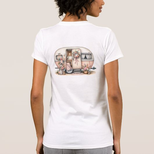 Boho Camper met Bloemenkrans & Pastels Roze T-shirt (Achterkant)