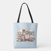 Boho Camper met Bloemenkrans & Pastels Roze Tote Bag (Achterkant)