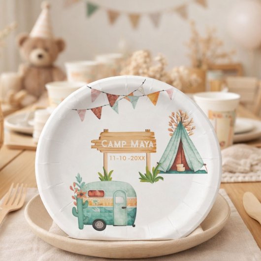 Boho camping verjaardagsfeestje Papieren bord