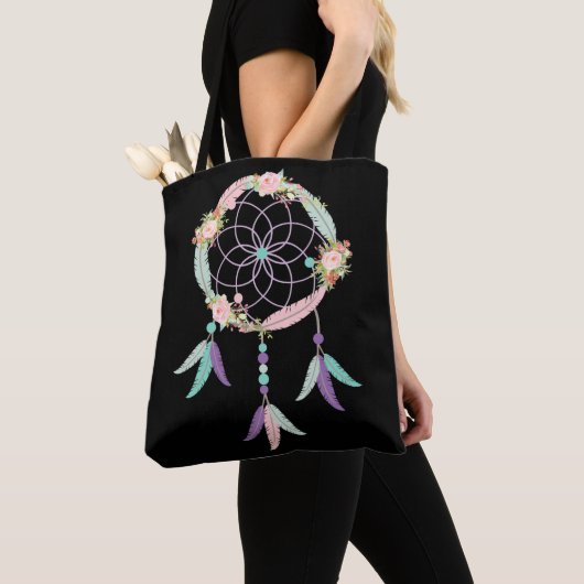 Boho Canvas tas in het zwart met het Afbeelding va (Dichtbij)