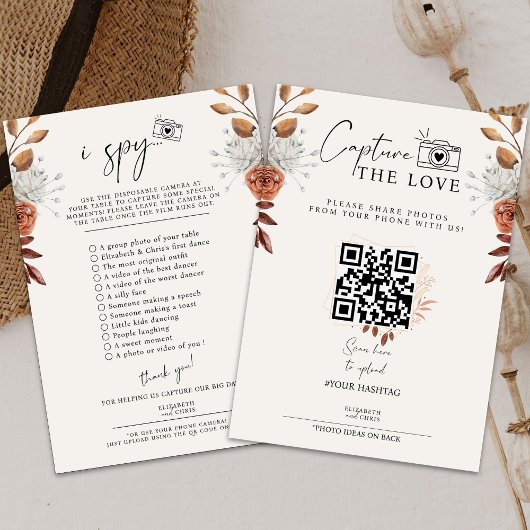 Boho Capture The Love Photo I Spy Wedding Menu
