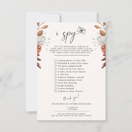 Boho Capture The Love Photo I Spy Wedding Menu (Achterkant)