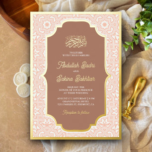 Boho Caramel Arabesk Patroon Moslim Trouw Goud Folie Uitnodiging