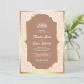 Boho Caramel Goud Arabesque Patroon Moslim Bruilof Kaart (Staand voorkant)