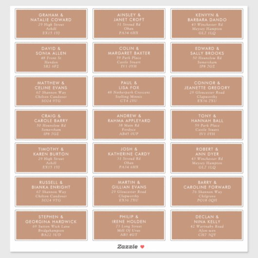 Boho Caramel Mocha Wedding Guest Adresetiketten Sticker (Vel)