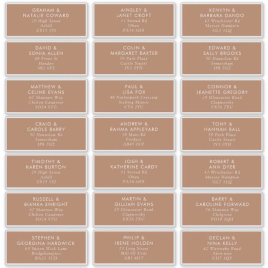 Boho Caramel Mocha Wedding Guest Adresetiketten Sticker (Voorkant)
