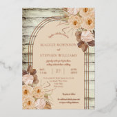 Boho Caramel Rozen | Gedroogde grassenweddenschap Folie Uitnodiging (Voorkant)