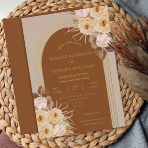 Boho Caramel Rozen   Gedroogde grassenweddenschap Folie Uitnodiging