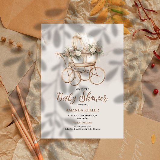 Boho  Carriage Baby shower Kaart