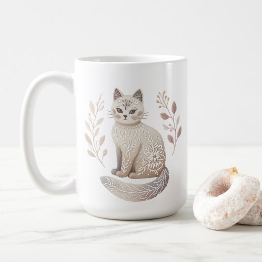 Boho Cat Mok Elegante minimalistische Feline Coffe (Met donut)