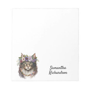 Boho Cat Persoonlijke Waterverf Floral Notitieblok