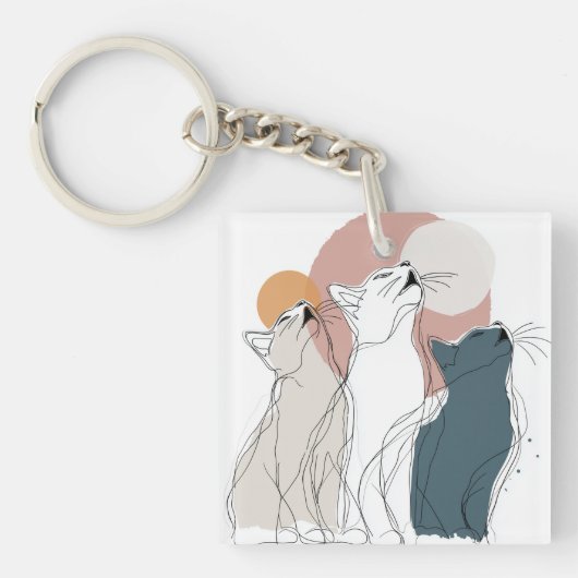 Boho Cats Howling Square Key Fob Sleutelhanger (voorkant)