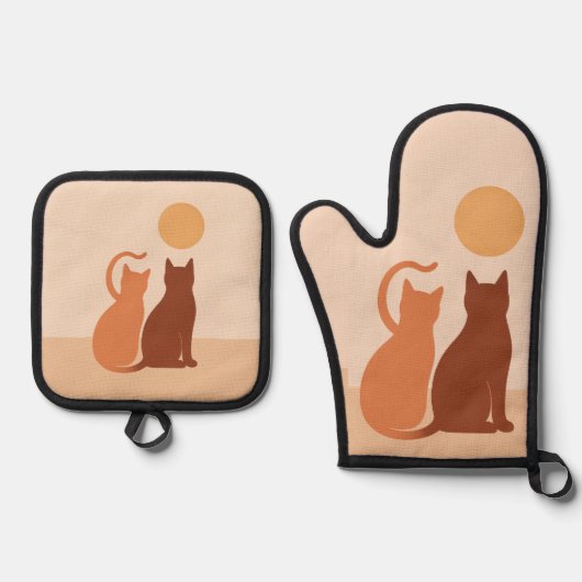 Boho Cats Sunset Desert Ovenwant & Pannenlap Set (Voorkant)