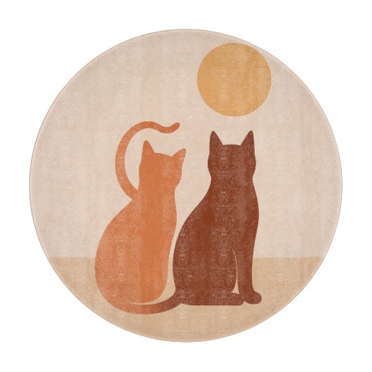 Boho Cats Sunset Desert ronde snijplank (Voorkant)