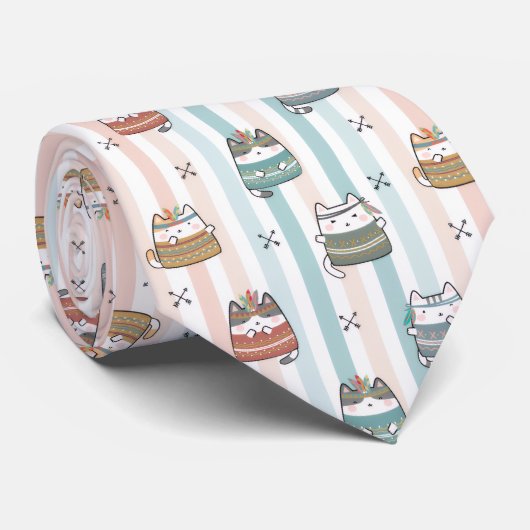 Boho Cats Tribale Patroon Stropdas (Opgerold)